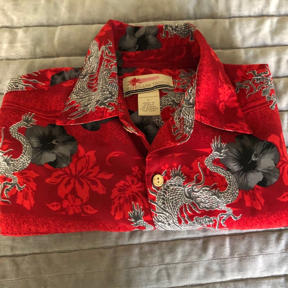 Men’s Red Dragon Button Button Up Aloha Shirt